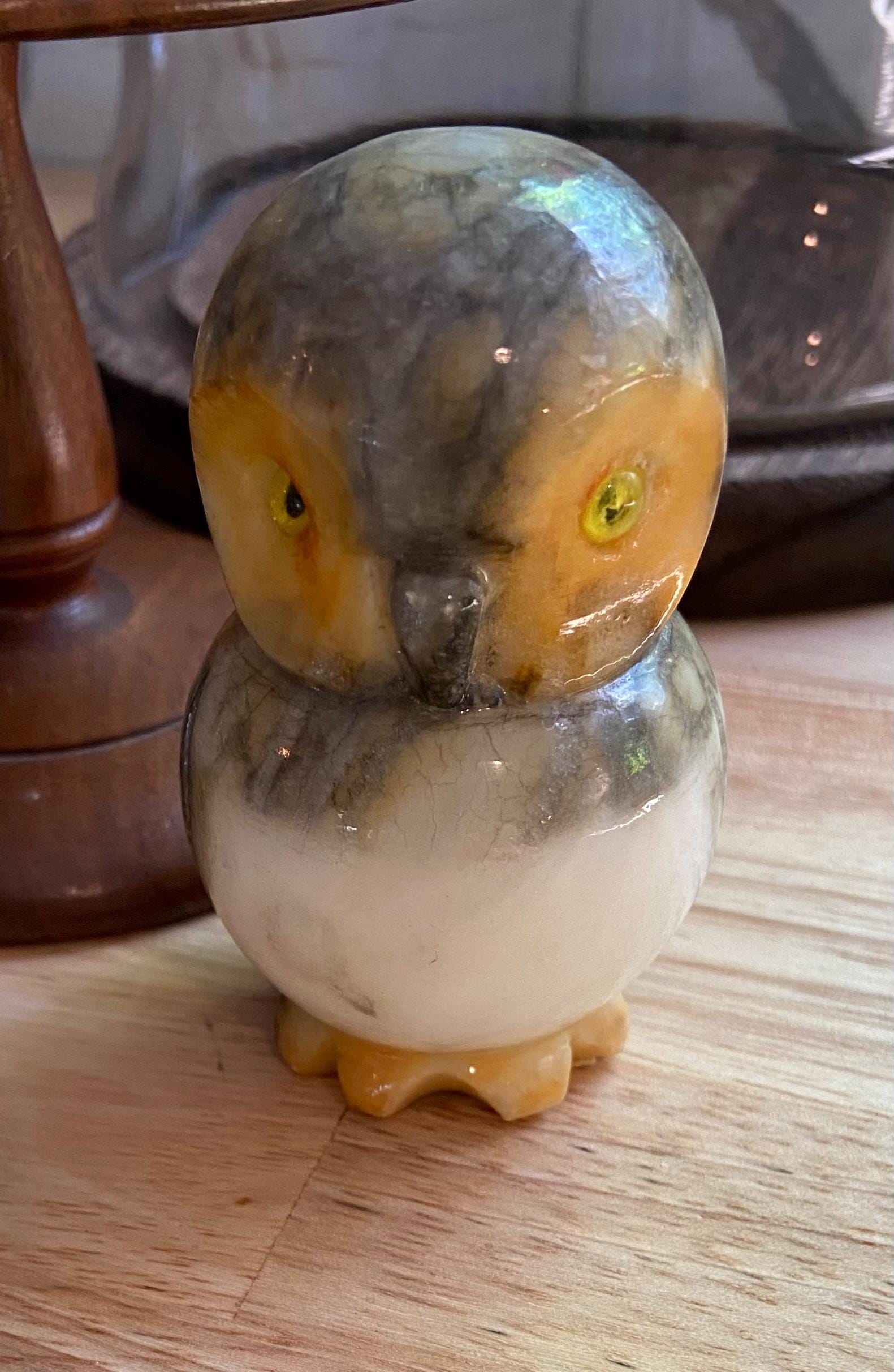 Vintage hand-carved Alabaster owl figurine