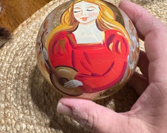 Large Glass Handpainted Angel Ornament- signed and dated