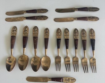 Vintage 15 pc Brass & Rosewood Siam Charcuterie Set
