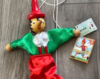 Vintage Pinocchio Marionette: Hand-Strung Wooden Puppet