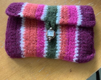 Bolsa de punto de lana vintage con cierre de esfera de reloj