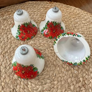 lot of 4 vintage poinsettia Christmas Bell Ornaments