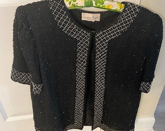 Women’s Vintage  Laurence Kazar glass Beaded  and Sequin Silk cocktail blouse