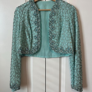 Vintage Damen Glas Perlen Satin Kurze Jacke / Jacke / Größe 12