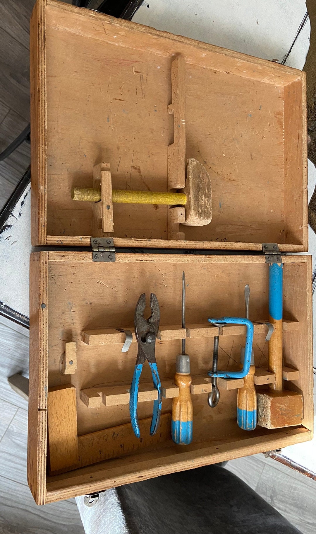 Vintage Toy Tool Chest and Tools Etsy