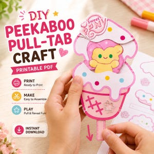 Printable Peekaboo Pull Tab Paper Craft, Interactive Kids DIY Toy, JPG Templates + Video Tutorial