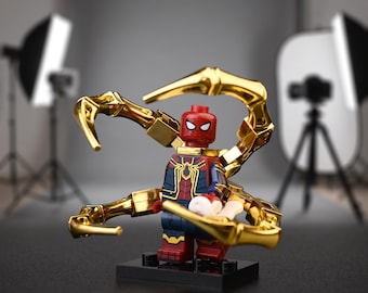 Figurine Spider-Man Homecoming avec armure Iron Spider, bras dorés et double visage (MOC), cadeau