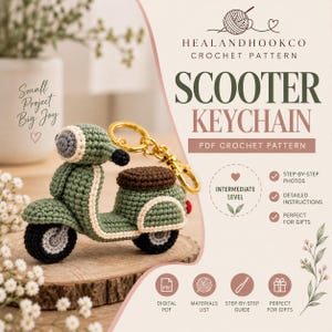 Crochet Scooter Keychain Pattern PDF, Retro Amigurumi Bag Charm (Digital Download)