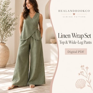 Linen Wrap Top & Wide-Leg Pants Sewing Pattern | Minimalist Two-Piece Outfit (PDF)