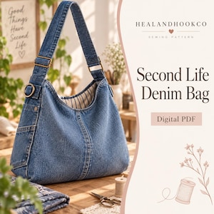 Upcycled Jeans Bag Sewing Pattern, Denim Shoulder Bag DIY (Digital Download)
