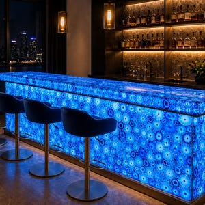 Blue Agate Counter, Luxury Natural Stone Bar Counter, Handmade Blue Agate Countertop, Custom Home Bar Furniture, Indian Stone Craft