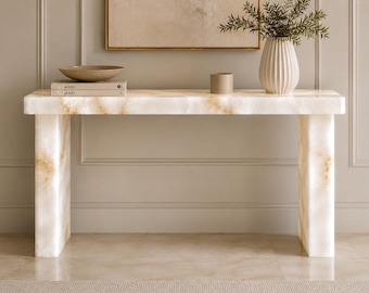 White Quartz Console Table | Natural Stone Entryway Hallway Furniture