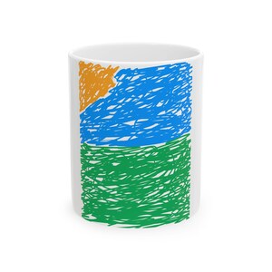 Abstract Scribble Landscape Mug | Blue Sky Green Field Ceramic Mug