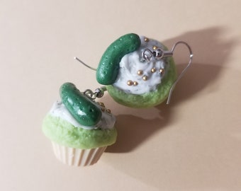 Dill pickle cupcake earrings