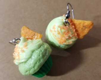 Mountain soda and cheese chip cupcake earrings