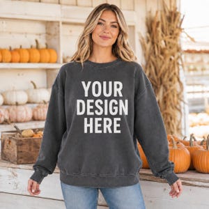 Comfort Colors 1566 Mockup, Pepper Female Sweatshirt | Fall Pumpkin Patch Fall Mockup Digital Download