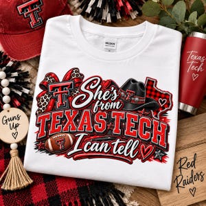 Texas Tech PNG, Hon är från Texas Tech I Can Tell PNG, Match Day Football PNG, Western Cowgirl-skjortadesign, digital nedladdning