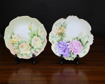 Two Hand Painted Floral Plates by Irene H Marshall - Signed and Dated by the Artist