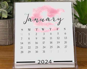 2024 Desktop Calendar/Watercolor mini CD clear case stand Monthly Calendar 3.5x3.5 size matte cardstock / #2024Calendar #DesktopCalendar