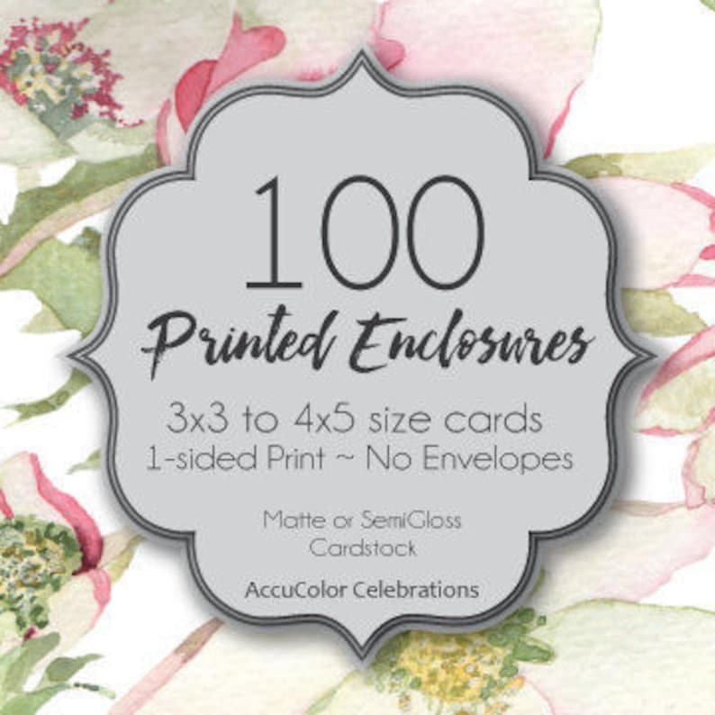 Enclosure Card PRINTING 100 Custom / 3x3 to 4x5 Size Card / Etsy