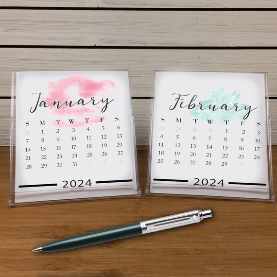 2024 Desktop Calendar/watercolor Mini CD Clear Case Stand Monthly Calendar  3.5x3.5 Size Matte Cardstock / 2024calendar desktopcalendar - Etsy