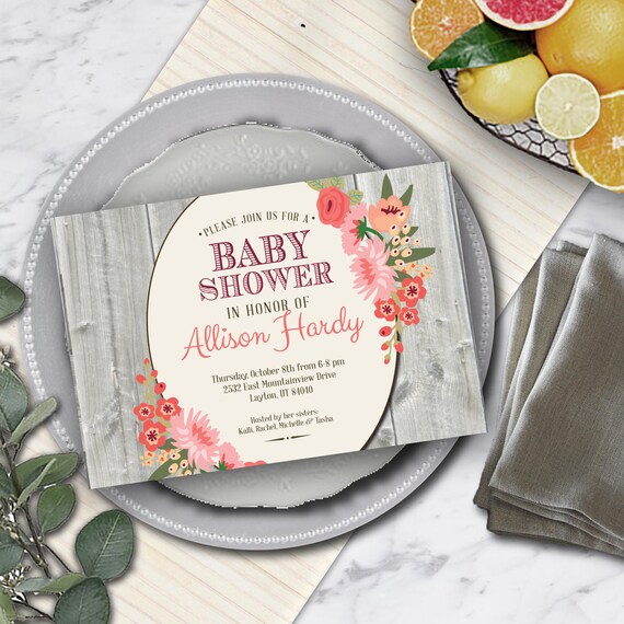BABY Shower Invitation / DIY Printable / Rustic Bridal or Baby | Etsy