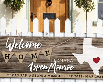 PRINTED Welcome Home 2x6 BANNER + grommets / LDS Homecoming Poster / Rustic Wood + Burlap / #WelcomeHome #LDSMissionary #LDSMissionBanner