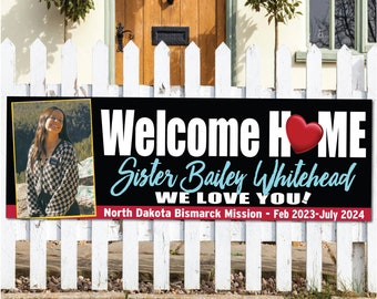 PHOTO + Heart Welcome Home BANNER / 2x6 /Mission Banner / Custom Pictures-Colors-Words / #Missionary #LDSMission #Banner #WelcomeHome