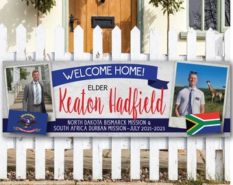 PRINTED Photos + Flags 2x6 BANNER + grommets / LDS Homecoming Poster / Polaroid Photos / #WelcomeHome #LDSMissionary #LDSMissionBanner