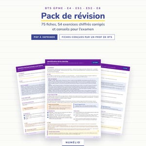 Fiches révision BTS GPME | 75 fiches + cahier d'exercices, épreuves E4 E51 E52 E6 | PDF imprimable
