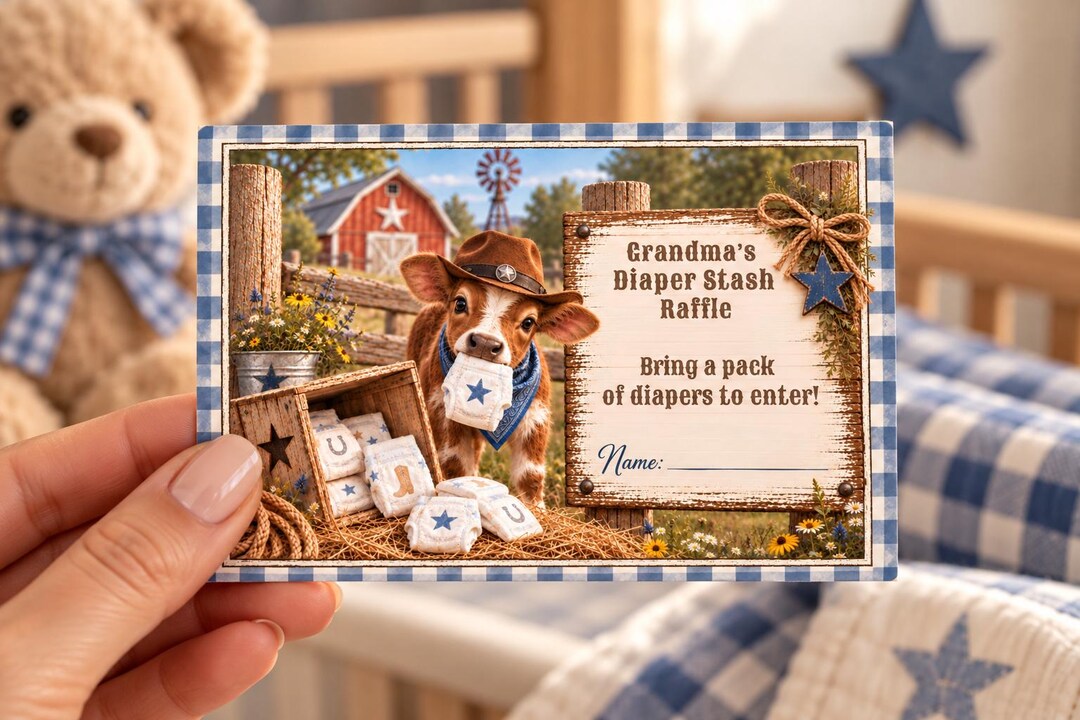 Party Invite Raffles Cowboy Diaper Raffle Card | First Time Grandma Baby Shower | Digital ...