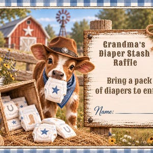 Party Invite Raffles Cowboy Diaper Raffle Card | First Time Grandma Baby Shower | Digital ...