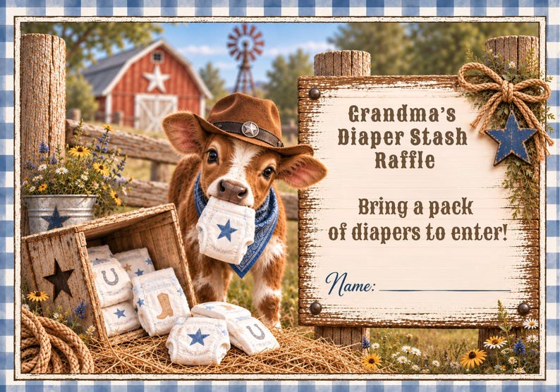 Party Invite Raffles Cowboy Diaper Raffle Card | First Time Grandma Baby Shower | Digital ...