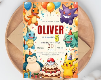 Editable Pokemon Birthday Invitation, Printable Kids Party Invite, Digital Birthday Party Template, Instant Download, Canva Editable