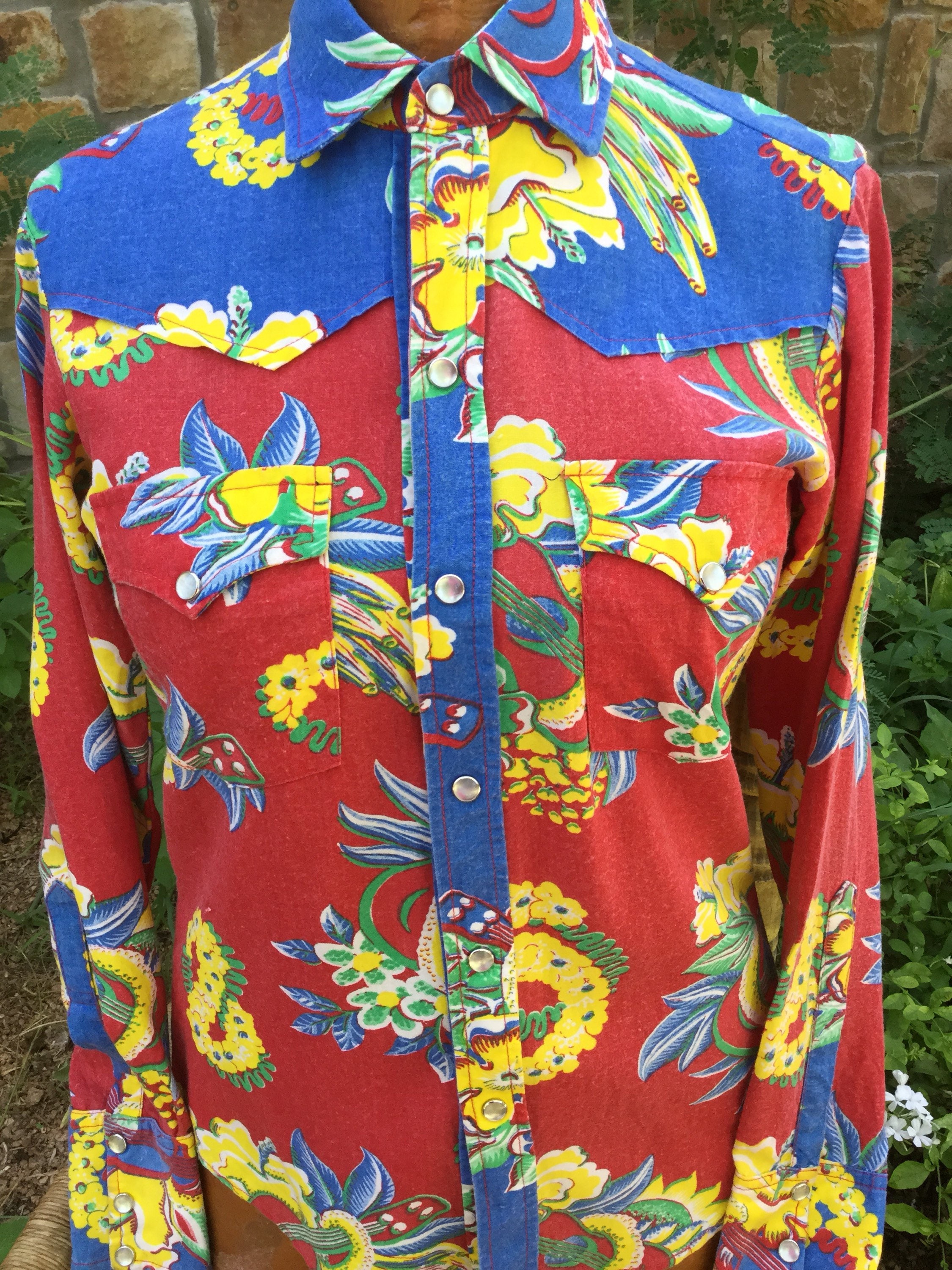 ON SALE Vintage pearl snap western style shirt Hawaiian Etsy