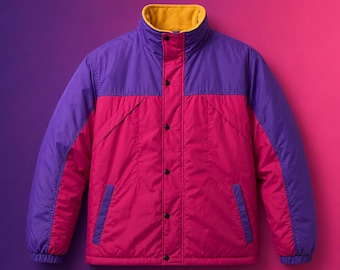 Retro windjack uit de jaren 90 | Paars-roze pufferjack met kleurblokken | Vintage oversized streetwear | Geïnspireerd door Oliver Tree