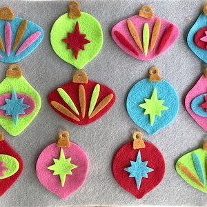 48 mid mod felt ornaments mcm Christmas ornaments felt multi color multi-color holidays holiday you assemble