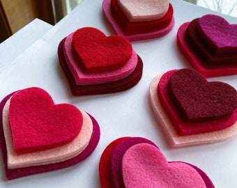 72 corazones de fieltro troquelados, 6 colores, 3 tamaños, 4 de cada uno. corazones de fieltro manualidades con fieltro día de san valentín amor corazones rojos regreso a la escuela casa colegio