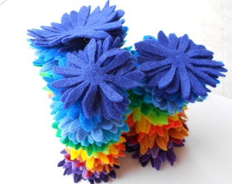168 Filzblumen-Stanzteile – Regenbogen-Frühling – 14 Farben, 4 von jeder Größe, 3 Größen – Gänseblümchen-Aster-Wirbelblumen für den Schulanfang