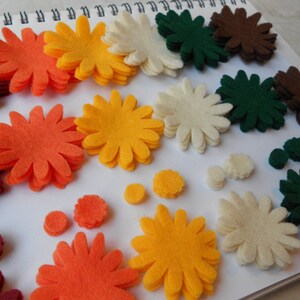 120 piece set - Harvest fall mix of felt flower kit felt flowers die cut outs in thanksgiving halloween christmas colors back to school image 3