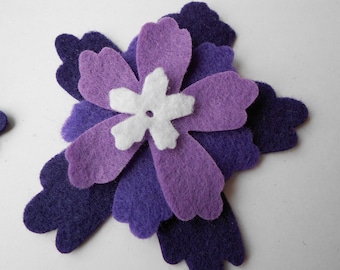 6 purple lavender die cut ombre flower layers layered felt flower felt craft azalea 4 pieces per flower - white center spring back to school