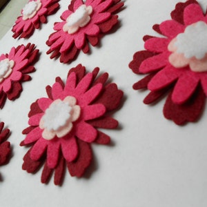 24 piece set die cut felt 4 layers in flower 6 flower set ombre wildflower felt flower pieces burgundy magenta pink white back to school image 2