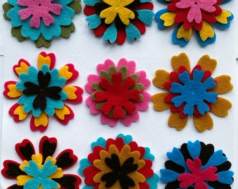 240 felt flowers in mod colors bold colors boho colors die cut felt flowers cut out