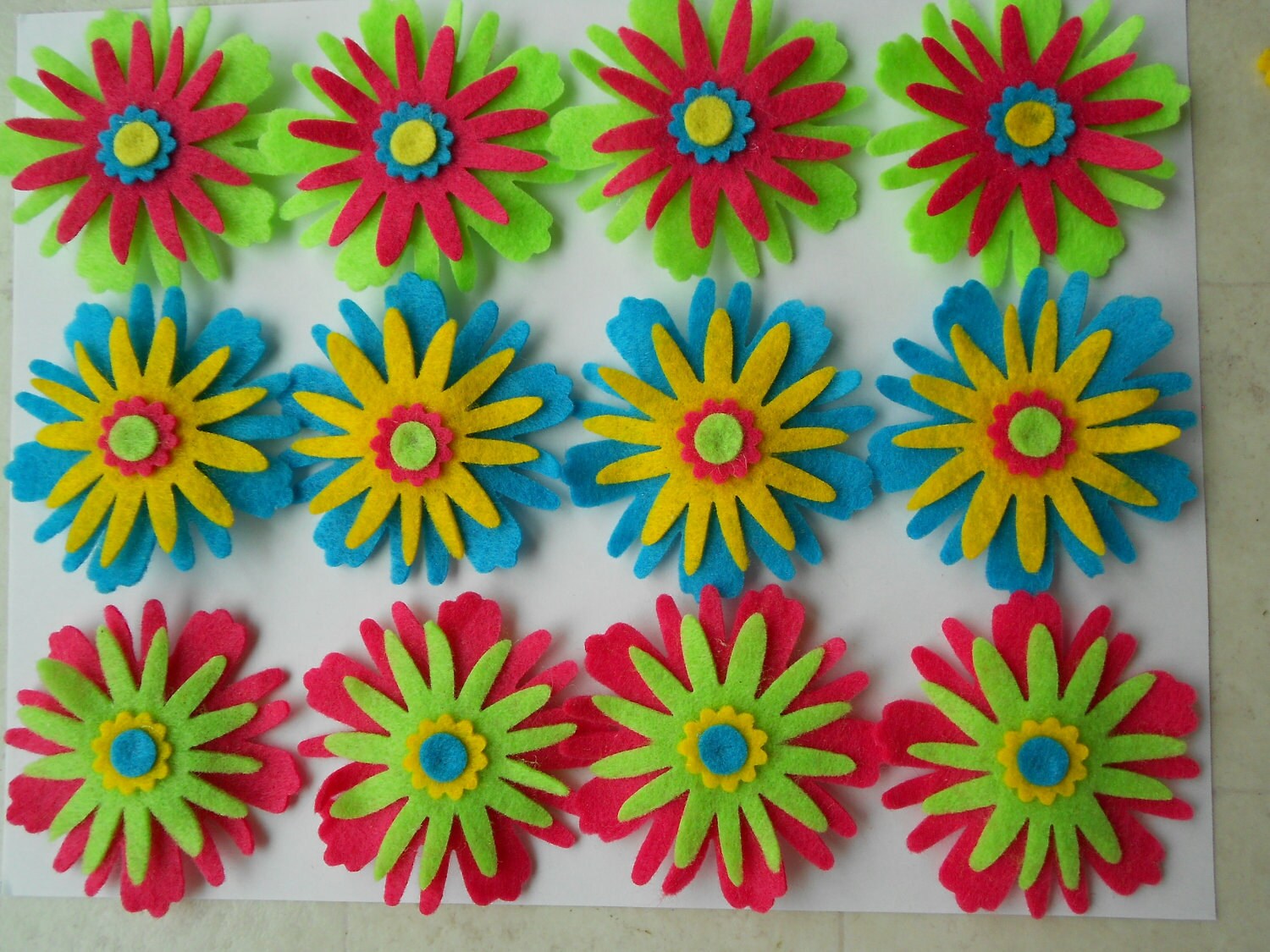12 felt flower felt crafts in neon colors yellow Etsy