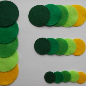 24 green and yellow die cut felt circles in 4 sizes and 6 colors felt board school elementary spring back to school