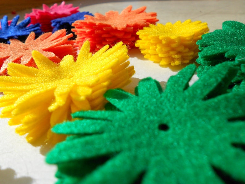 120 pieces-8 of each piece. Felt flower die cut pieces felt crafts back to school hot pink, navy, orange, yellow, bright green spring image 3