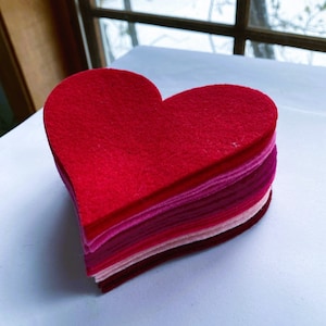 24 die cut out felt hearts- 6 colors, 1 size, 4 of each.  felt hearts felt crafts valentines day love red hearts large hearts home school