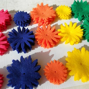 120 pieces-8 of each piece. Felt flower die cut pieces felt crafts back to school hot pink, navy, orange, yellow, bright green spring image 2