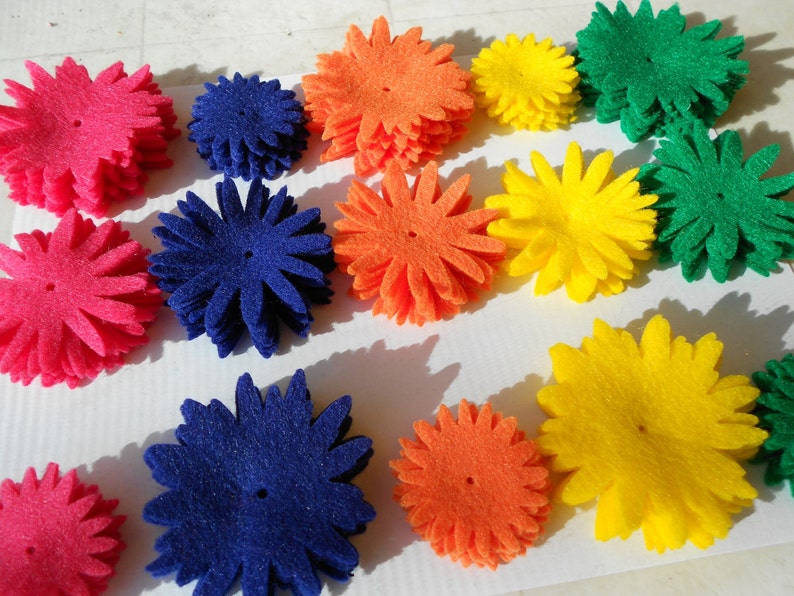 120 pieces-8 of each piece. Felt flower die cut pieces felt crafts back to school hot pink, navy, orange, yellow, bright green spring image 2