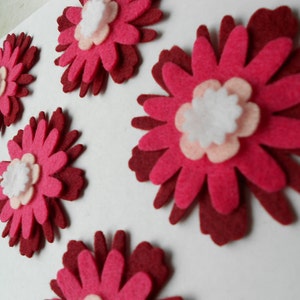 24 piece set die cut felt 4 layers in flower 6 flower set ombre wildflower felt flower pieces burgundy magenta pink white back to school image 3